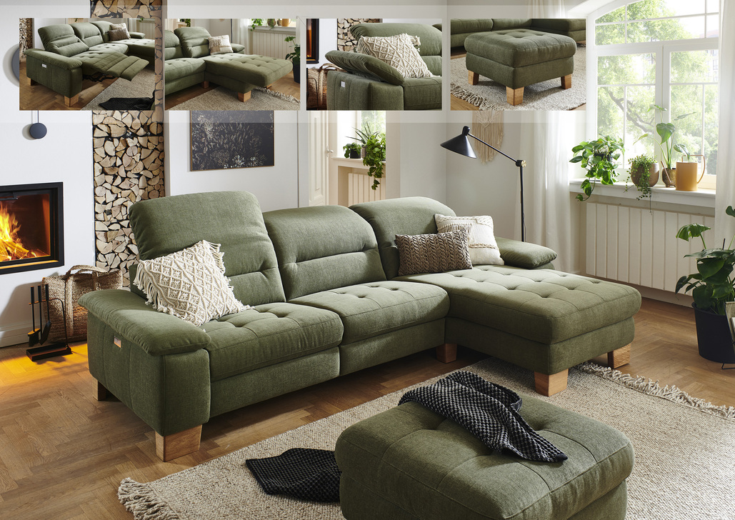 Abverkauf - Grüne Couch im Landhausstil in gemütlichem Ambiente mit Holzofen